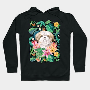 Tropical Gold Red White Shih Tzu 9 Hoodie